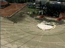 Sequence showing how the virtual model of the Dionysos theatre is projected over the present site. 
